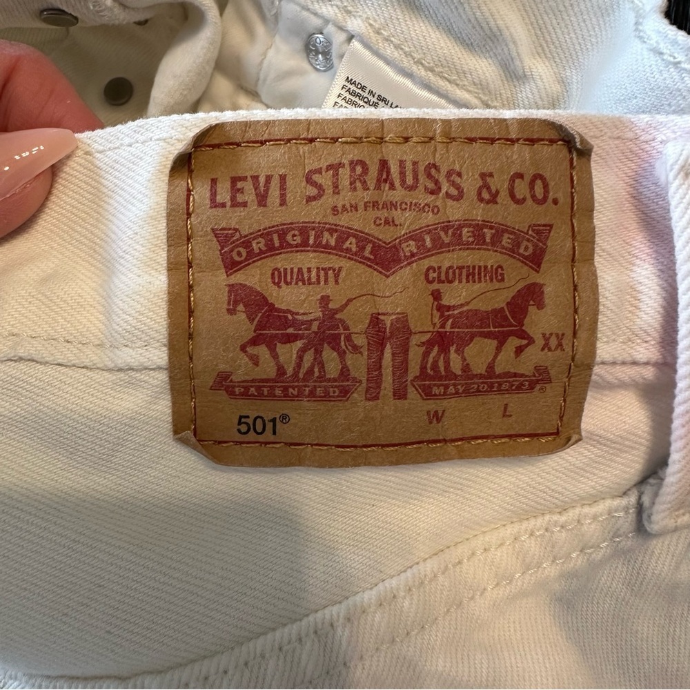 Levi 501 Jean Cutoff Shorts Cream Pink Blue Tie Dye 100% Cotton, Size 29 - Picture 6 of 14
